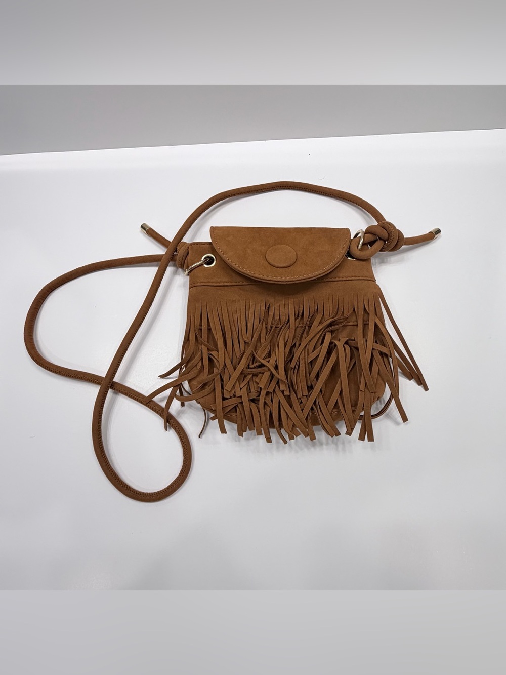 Boho Tan Faux Suede Fringe Crossbody Bag Western Festival Tassel Purse Small